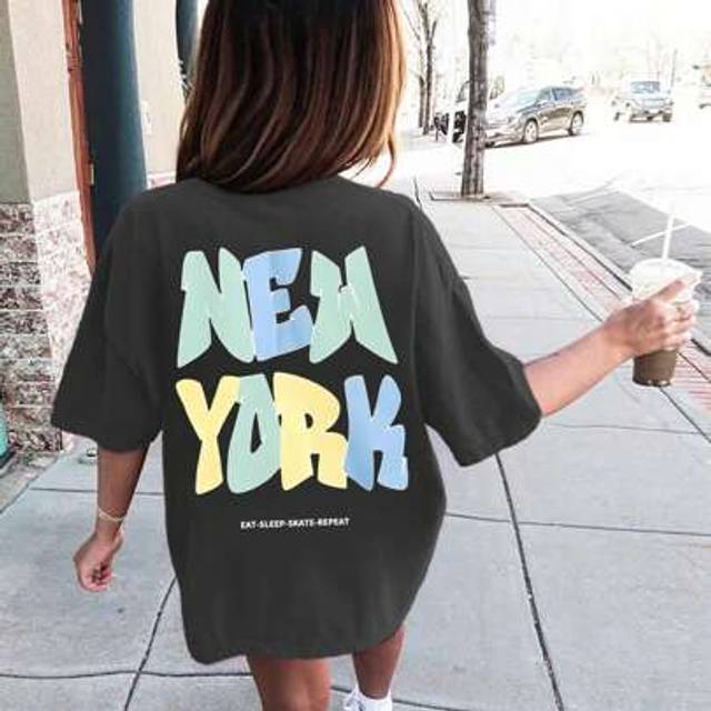 SHEIN 1pc Tween Girl Casual New York City Graphic Print Short Sleeve T-Shirt, Summer Top For Young Students