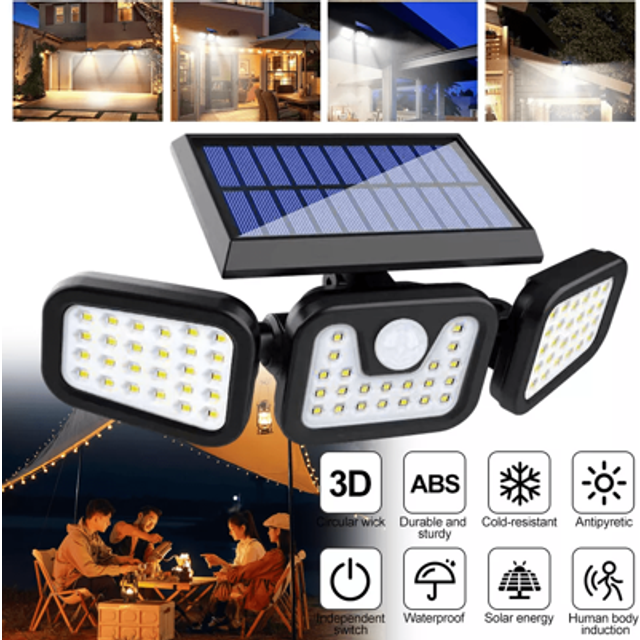 SHEIN 3 Heads Solar Flood Lights Outdoor Garden Security Motion Sensor LED Wall Light,Garden Solar Ornaments,Home Decor,Solar Lamp,Garden Decoration,Solar W