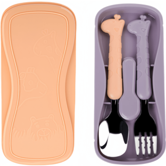SHEIN 304 Stainless Steel Cartoon Cutlery Set With Portable Case, For Kids