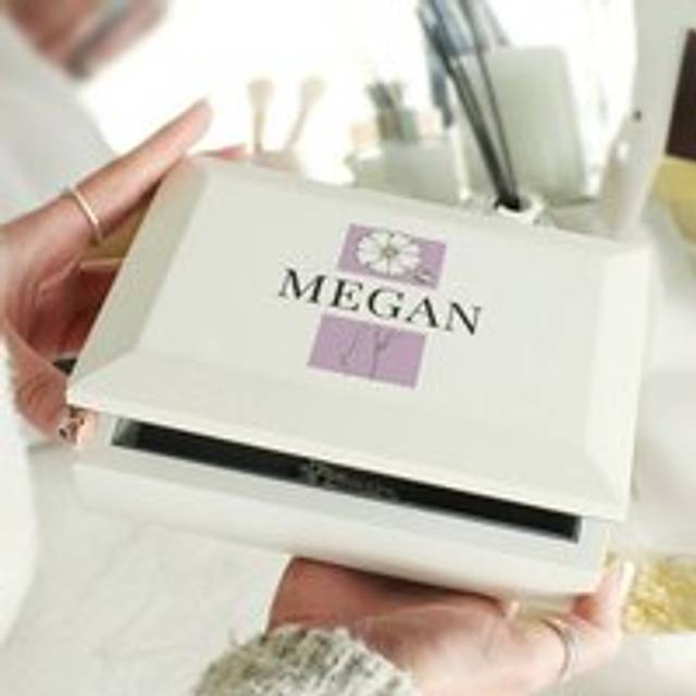 Personalised Birth Flower Wooden Jewellery Box - White