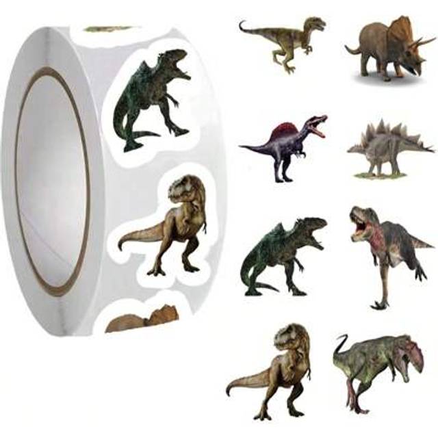 SHEIN 500pcs/Roll Dinosaur Stickers | Cute Cartoon Kids Reward Teenage Party Supplies - Aesthetic Scrapbooking Stickers Suitable For Water Bottles, Laptops,