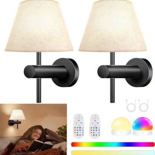 SHEIN Wireless Rechargeable Battery Powered Wall Light, Black Rechargeable Wall Lamp With 2000mAh, Dimmable Detachable Bulb And Remote Control, 15 Colors Wi
