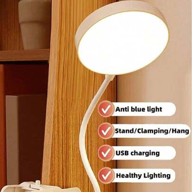 SHEIN 1PC LED Standing Clip-On Bright Desk Lamp, Flexible Charging/Plug-In Dual-Use Home Desk Lamp, Touch 3-Level Dimmable Brightness + USB Charging, Anti-B