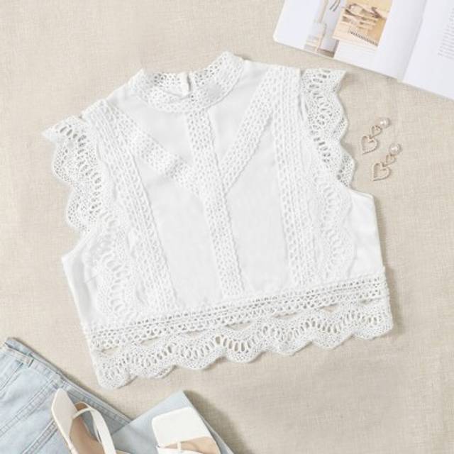 Soleia Contrast Lace Mock Neck Crop Top