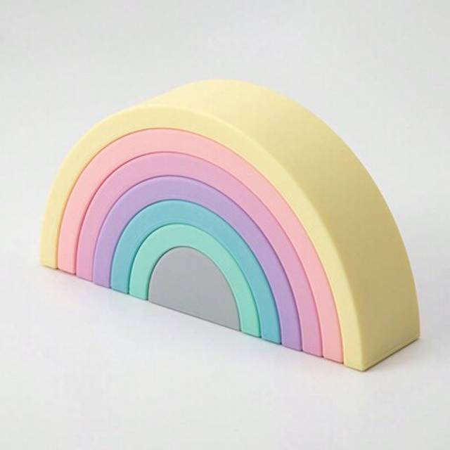 SHEIN 7Pcs/Set Silicone Rainbow Stacking Toy, Color Sorting Stacking Game Rainbow Stacker Shape Matching Learning Montessori Toys For Baby Early Development