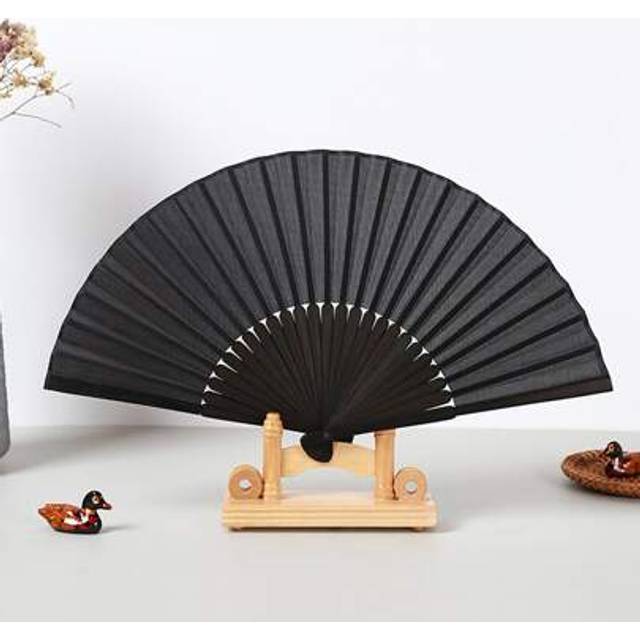 SHEIN 1pc Solid Color Folding Fan, Black Simple Decorative Fan For Daily Best Gifts Birthday Graduation