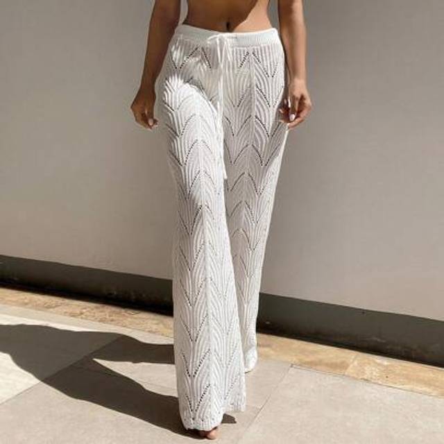 SHEIN Summer Beach Drawstring Waist Pointelle Knit Cover Up Pants