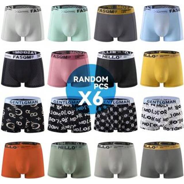 SHEIN 6pcs/Pack Random Men&#39;s Underwear Boxer Briefs Ice Silk Quick Drying Mesh Plus Size Shorts