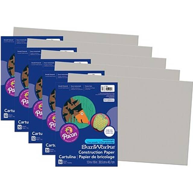 "Prang Construction Paper  Gray  12"""""""" x 18""""""""  50 Sheets Per Pack  5 Packs"
