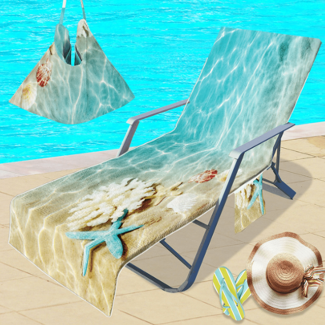SHEIN 1pc Quick-Dry Microfiber Starfish Pattern Beach Chair Cover - Lightweight Breathable With Pockets, Suitable For Poolside Lounges, Travel & Beach Vacat