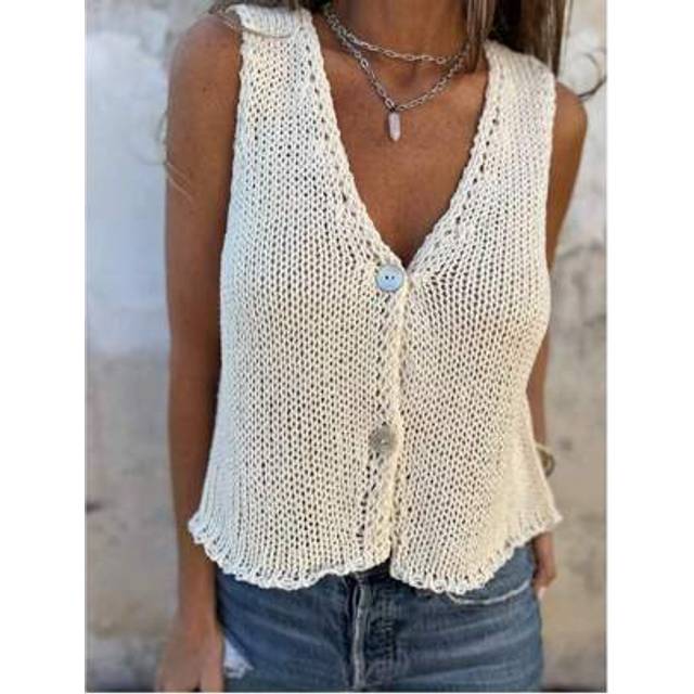 SHEIN Women&#39;s Casual Solid Color V-Neck Button Knit Vest