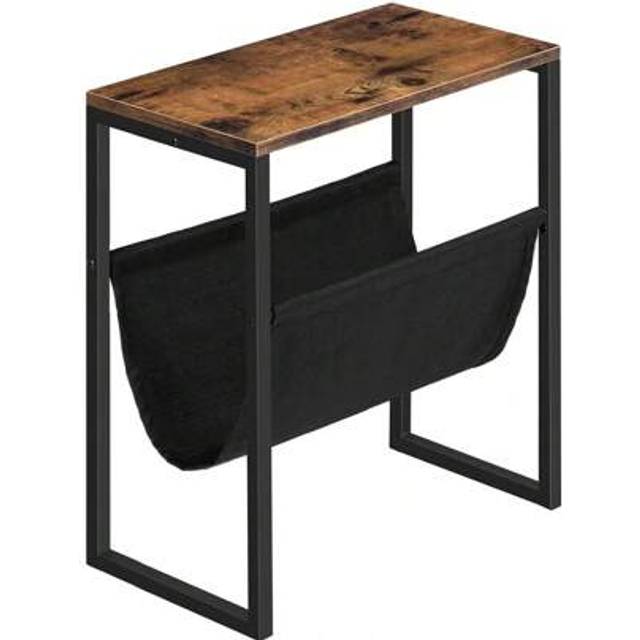 SHEIN Slim Narrow Side Table â Rustic Brown Bedside Table With Magazine Sling, Space-Saving End Table For Sofa, 40x24x54.5cm, Sturdy Particleboard & Metal