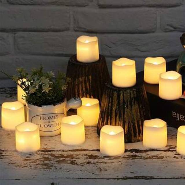 SHEIN 12pcs Flameless Flickering Tealights, 2x Longer Lasting Battery Powered LED Tea Lights With Warm White Flicker, Suitable For Weddings, Outdoor, Table