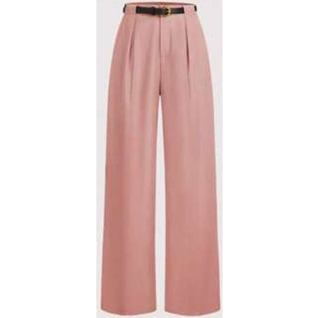 SHEIN Women&#39;s Pleated High Waist Straight Leg Pants With Belt, Loose Fit