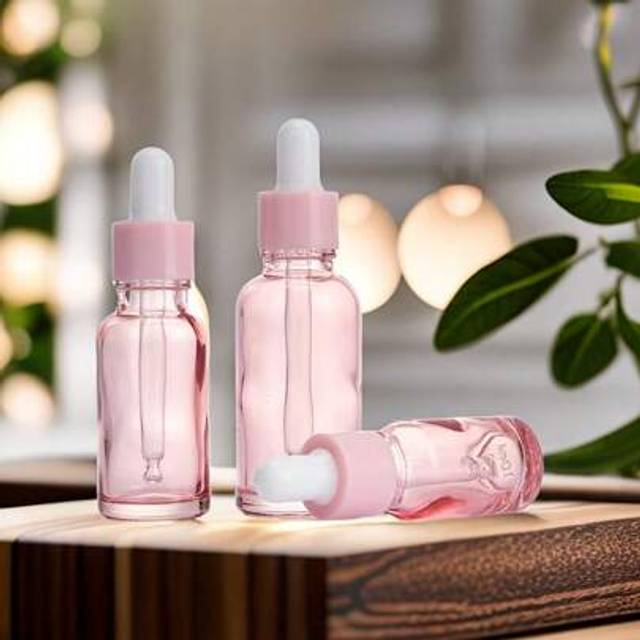 SHEIN 1/5pcs 10/20/30ml Reusable Glass Dropper Bottle With Rubber Head, Pink, Suitable For Travel And Home Use