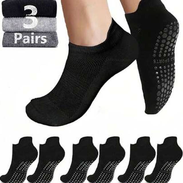 SHEIN 3 Pairs Women Yoga/Pilates Non-Slip Socks Professional Fitness Sports Socks, Black, For Gym