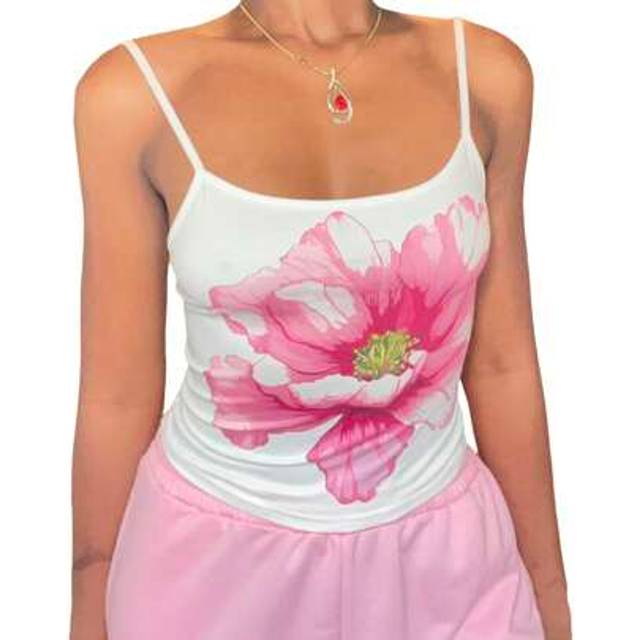 SHEIN Women Crop Camisole Casual Summer Floral Print Spaghetti Straps Tank Tops Sleeveless T-Shirt For Club Streetwear