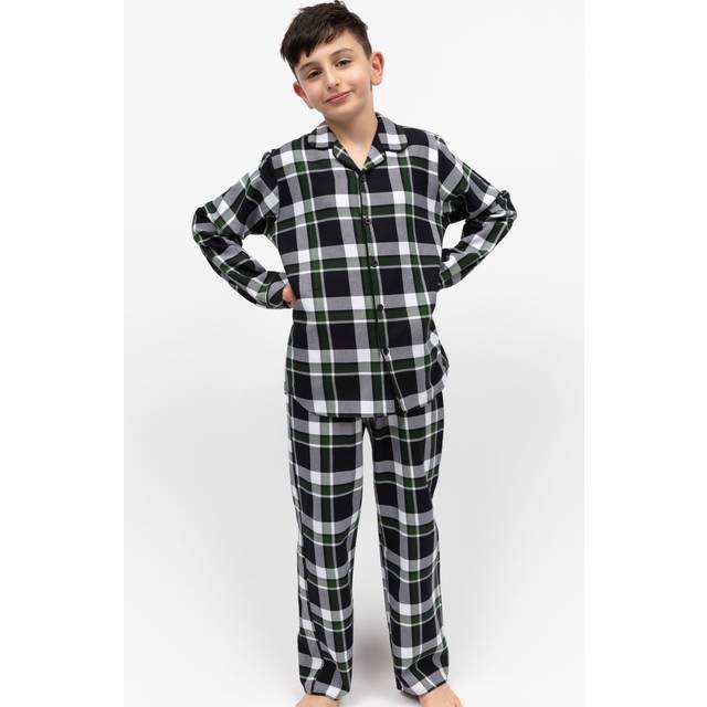 Cyberjammies Kids' Cotton Checked Pyjama Set, Black