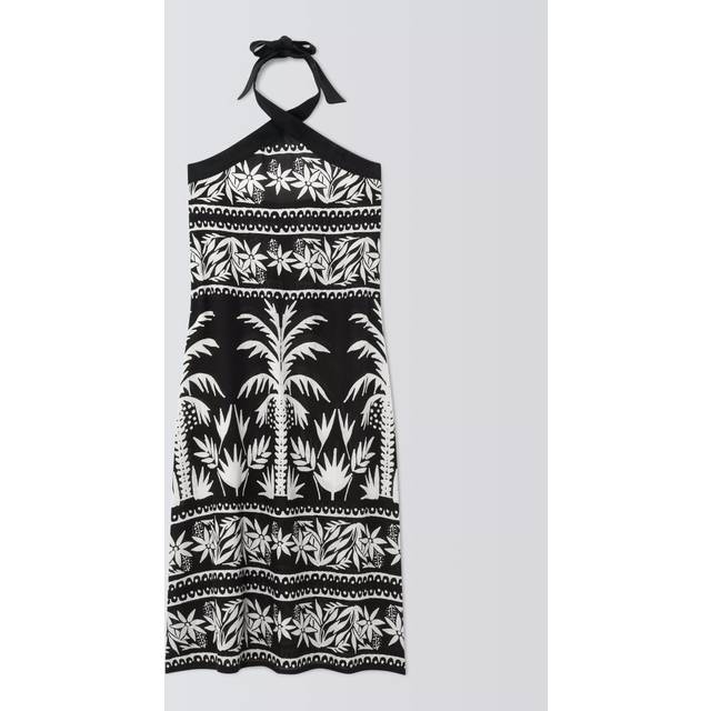 John Lewis Maxi Halterneck Linen Blend Beach Dress, Mono