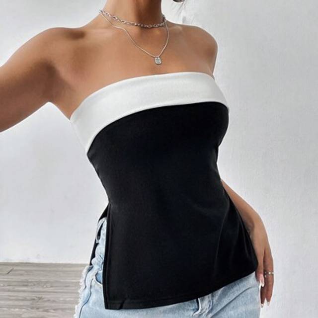SHEIN Women&#39;s Summer Black Y2k Color Block Tube Top