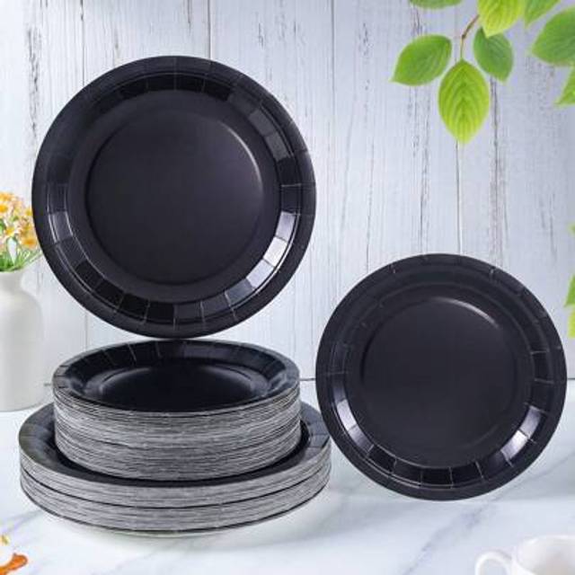 SHEIN 7/9 Inch Black Disposable Paper Plates, Party Supplies, Disposable Paper Plates, Party Decorations, Disposable Party, Birthday Party, Celebration Even