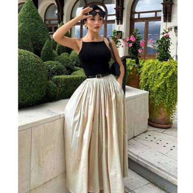 SHEIN Women&#39;s Summer Vacation Dress, Casual Vacation Black Knitted Splicing Apricot Cotton And Linen Long Dress, Free Belt, A-Line Dress, Date Dress, Waist