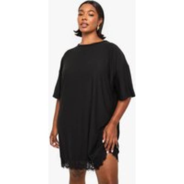 Womens Plus lace trim oversized t-shirt dress - Black - 24
