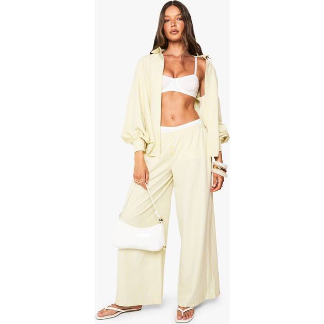 Womens Stripe Button Detail Wide Leg Trousers - Yellow - 6, Yellow