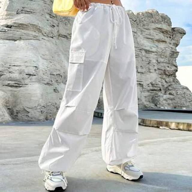 SHEIN Flap Pocket Side Drawstring Waist Parachute Cargo Trousers
