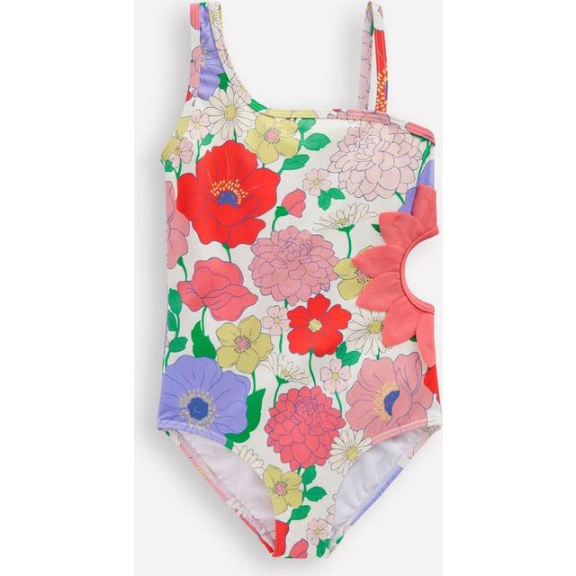 Mini Boden Kids' One Shoulder Cut-Out Swimming Costume, Multi Summer Garden