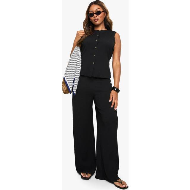 Womens Plus Crinkle Wide Leg Trouser - Black - 22, Black