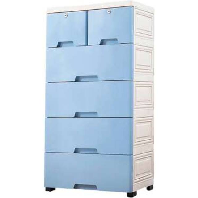 SHEIN 5-Tier Rolling Storage Cabinet With Silent Wheels, PP Clothes Organiser For Bedroom/Bathroom, Space-Saving 6 Drawers Cabinet For Clothes/Toys