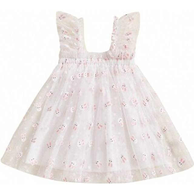SHEIN Toddler Girls Sleeveless Dress Easter Outfit Casual Summer Carrot/Rabbit Print Mesh Tulle Dress For Cute Clothes