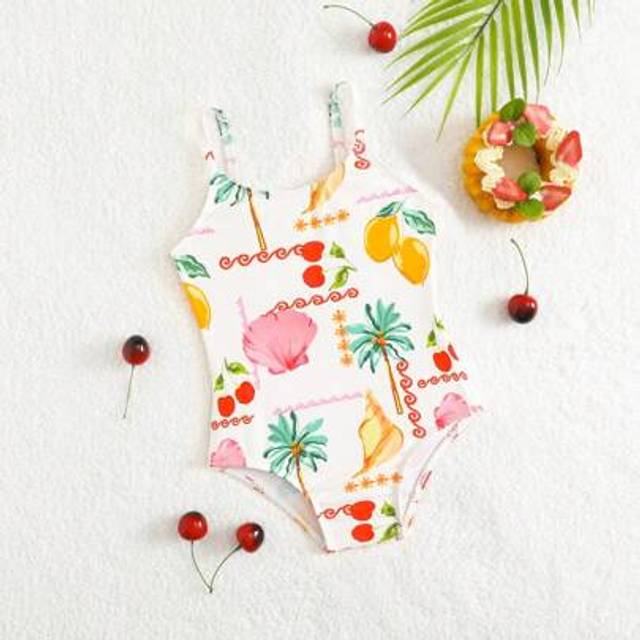 SHEIN Baby Girl 1-Piece Swimsuit With Random Floral Print, Summer Holiday Beach Outfit