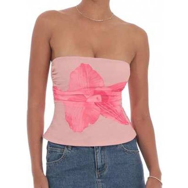 SHEIN Women&#39;s Flower Print Tube Tops Sleeveless Off Shoulder Strapless Cropped Bandeau