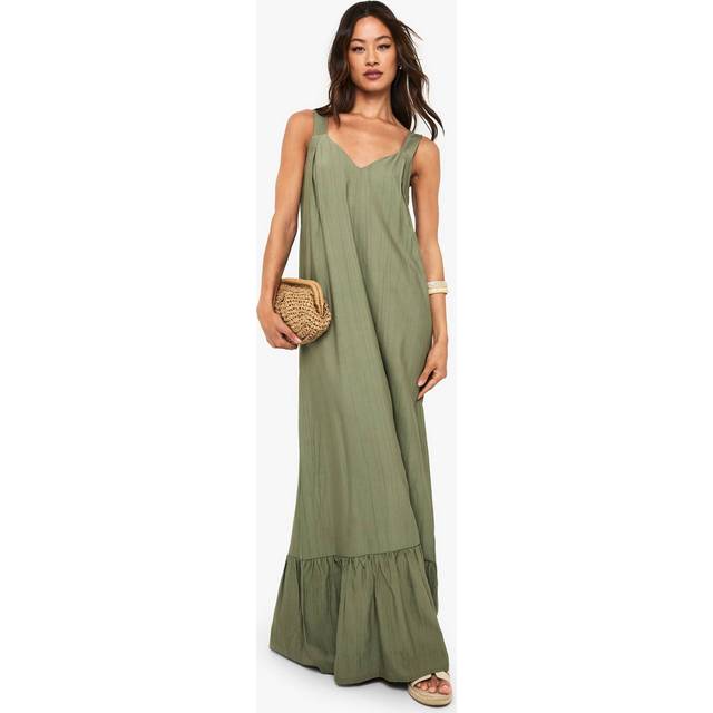 Womens Tall Textured Trapeze Linen Look Column Maxi Dress - Green - 16, Green