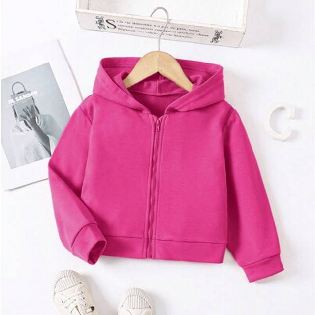 SHEIN Young Girl Casual Solid Color Zippered Front Hooded Jacket, Spring/Autumn