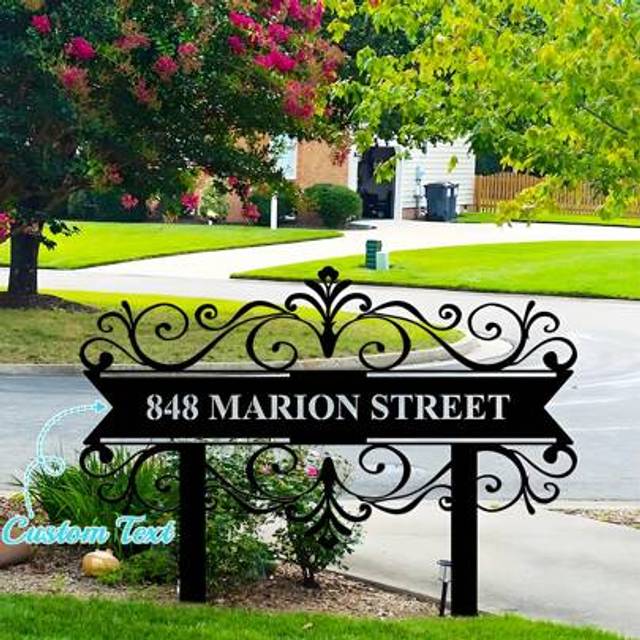 SHEIN 1pc Customized Iron Address Plaque With Stake - Personalized House Number And Street Name, Weatherproof Metal Yard Decoration Suitable For Garden, Pat