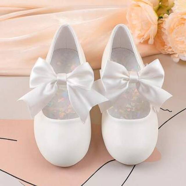 SHEIN Girls White Party Dress With Casual Soft Bottom Flats, Mary Jane Shoes Suitable For Weddings, Parties, Dances, Ballets - Adorable Butterfly Design, Co