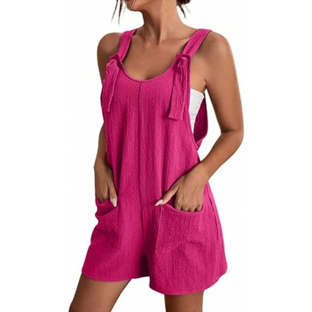 SHEIN Women&#39;s Sleeveless Casual Romper Shorts Solid Color Sleeveless Halter Short Jumpsuit Summer Clothes