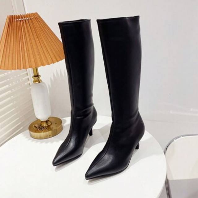 SHEIN Black Pointed Toe Over The Knee Long Boots For Women, Slim Fit High Heel Sexy Riding Boots, Minimalist Style Tall Boots, New For Autumn/Winter