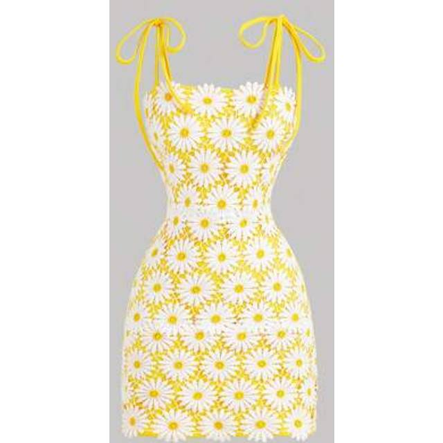 SHEIN Women&#39;s Daisy Ruffle Trim Mini Camisole Dress, Spring Dress, Bohemian Dress,Country,Vacation Outfits Woman Vacation Outfits Women Graduation Dress Eas