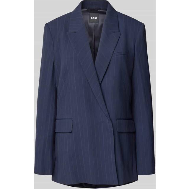 Relaxed-fit pinstripe blazer with concealed closure - Dark Blue