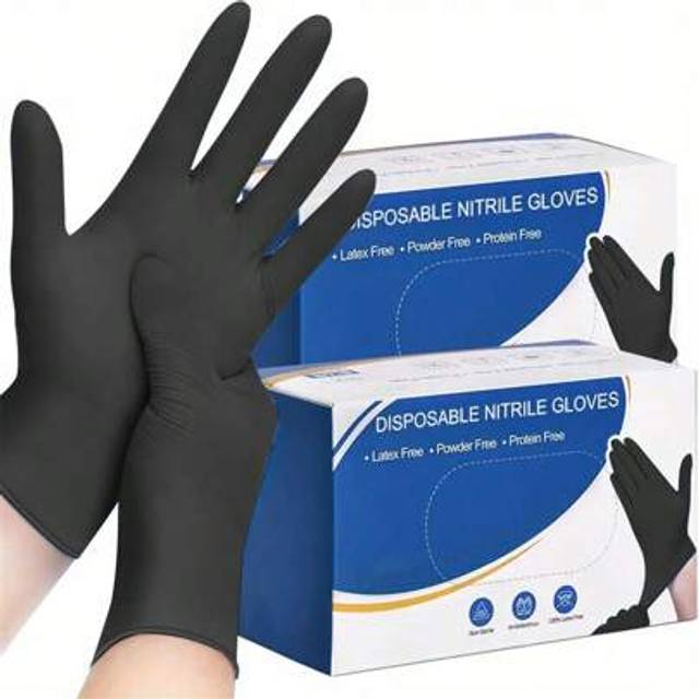 SHEIN 20/50/100pcs Black Nitrile Gloves, Strong, Thick Fingers, Latex-Free, Suitable For Mechanics, Tattoo Artists, Food Service, Disposable Gloves (S/M/L)