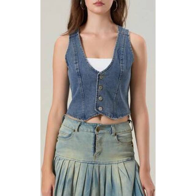 SHEIN Women Denim Vest, Sleeveless Button Vest Solid Slim Outwear Gilet For Casual Street