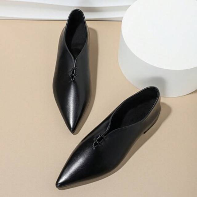SHEIN Black Pointed Toe Casual Fashion Mary Janes Flats, Versatile Commuter Comfortable Shoes