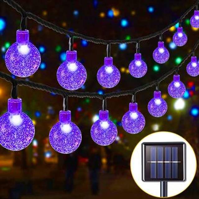 SHEIN 1 Pack 100LED/50LED/20LED/10LED Crystal Ball Outdoor Solar String Lights, Outdoor Solar Lights, 8 Lighting Modes Waterproof Solar Garden Lights, Garde