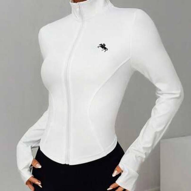 SHEIN Women&#39;s Moisture Wicking Embroidered Slim Fit Stand Collar Thin Jacket