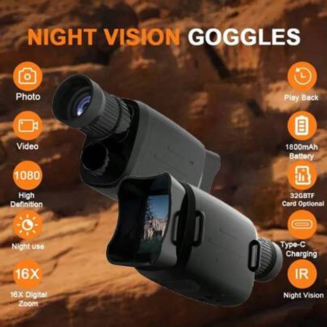 SHEIN 1PC 1080P Infrared Night Vision Device, Compact With 16X Digital Zoom, IR Illuminator, USB Rechargeable, Ideal For Hunting & Camping & Fishing & Adven