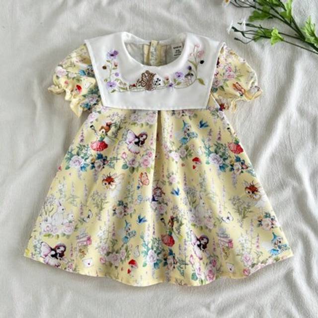SHEIN Infant/Baby GirlFloral Cute Fashion Versatile Comfortable Elegant Pastoral Style Dress, Spring & Summer